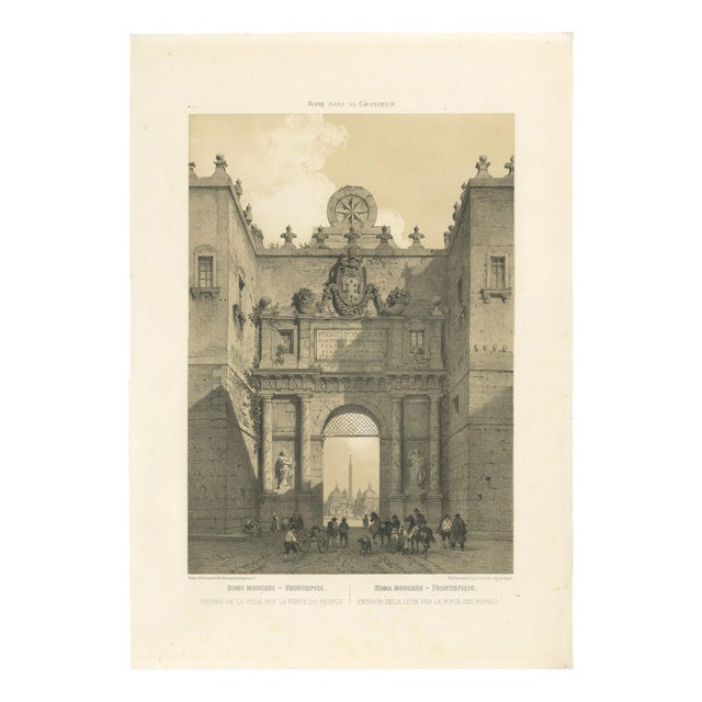 Benoist, Porta Del Popolo, Rome Grand City Gate with Figures, 1867, Print For Sale