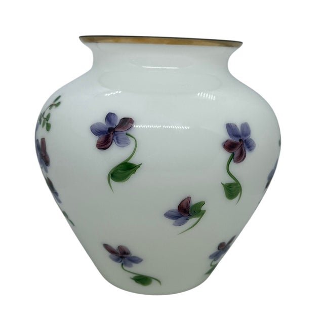 Phoenix Glass Vintage Consolidated Phoenix Glass Handpainted Regent Violets Art Glass Vase For Sale - Image 4 of 12