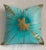 Contemporary Boho Tie Dye Turquoise Gold Leather Pillow Cover For Sale In New York - Image 6 of 6