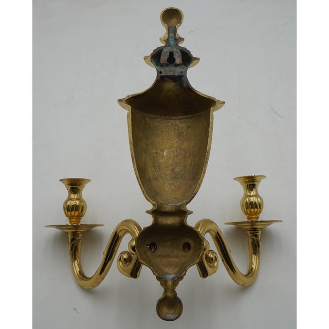 1980s Pair of Brass Wall 2 Candle Sconces For Sale - Image 9 of 9