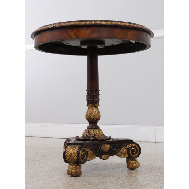 Wood Maitland Smith Mahogany Inlaid Pedestal Round End Table For Sale - Image 7 of 13