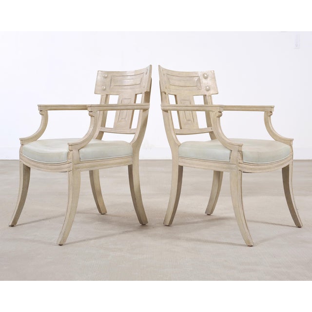 Off-white Set of Michael Taylor Neoclassical White Klismos Dining Chairs For Sale - Image 8 of 18
