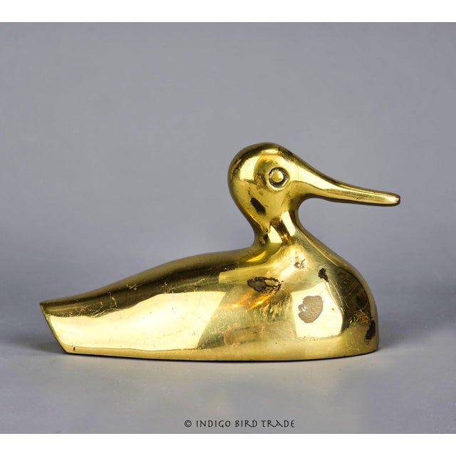 Vintage Solid Brass Duck Figurine Paperweight For Sale - Image 4 of 7