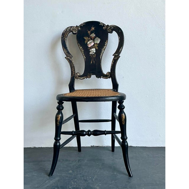 Victorian Vintage Paper Mache Inlay Chair For Sale - Image 3 of 12