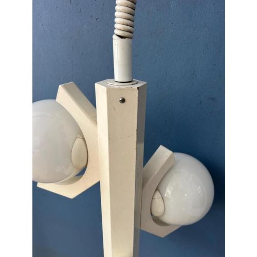 Mid-Century Modern White Pendant Lamp with Opaline Glass Shades For Sale - Image 11 of 13