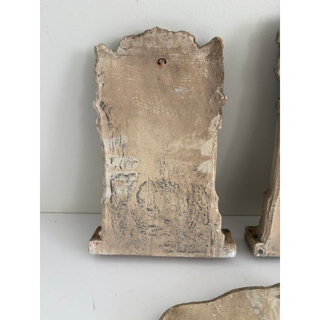 Set of 3 Vintage Plaster Architectural Wall Plaques With Renaissance Doorway Reliefs & Cherub Fragment For Sale - Image 12 of 14