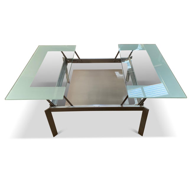2000 - 2009 Modernist Metamorphic Extending Glass and Steel Coffee Table with Storage from Knoll, 2000s For Sale - Image 5 of 9