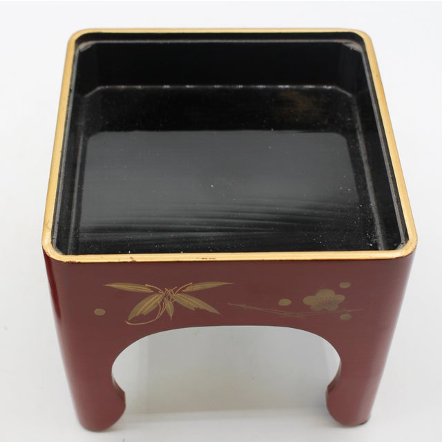 Wood Vintage Japanese Red Lacquer Sakazuki Sake Set With Stand For Sale - Image 7 of 8