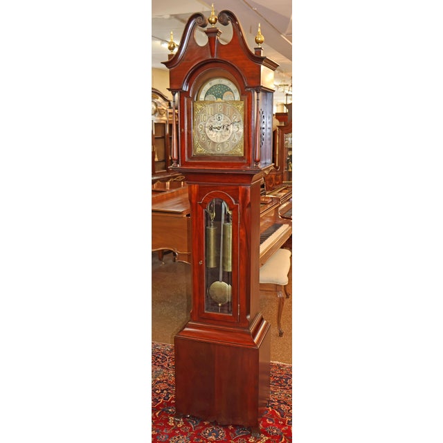 Traditional Early 20th Century Mahogany Two Weight Herschede Tall Case Grandfather Clock For Sale - Image 3 of 16