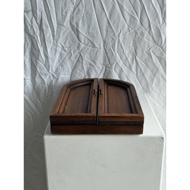 Brown Mini Mirror with Rounded Oak Top, 1980s For Sale - Image 8 of 12