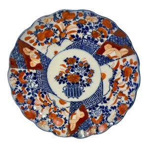 Antique Hand Painted Imari Plate With Scalloped Edges and Vibrant Floral Pattern From Japan - Circa 1900