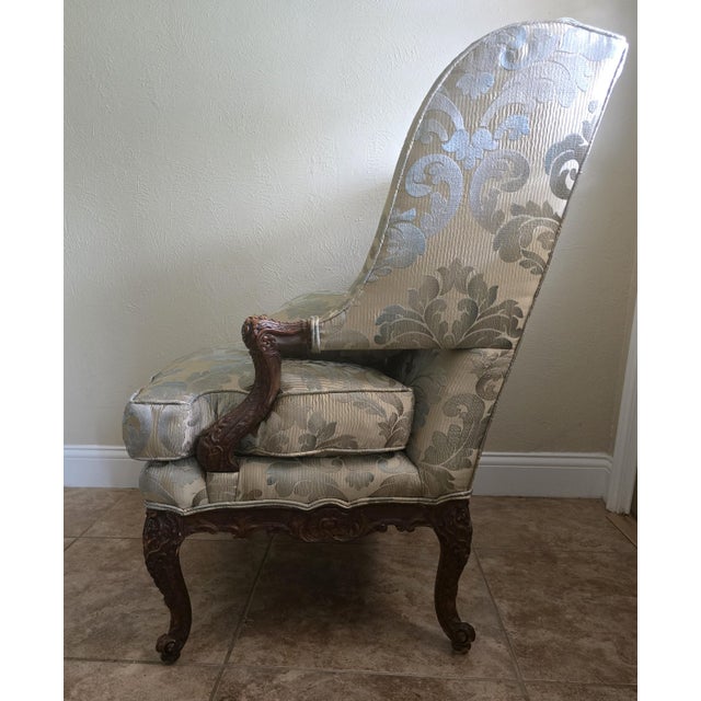 Antique French Regency Bergere Armchairs, Walnut Hand-Carved in France, 18th Century, a Pair For Sale - Image 4 of 15