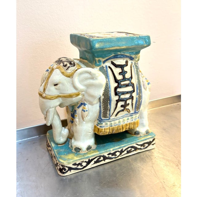 Painted Pottery Elephant Statue / Figurine For Sale - Image 4 of 5