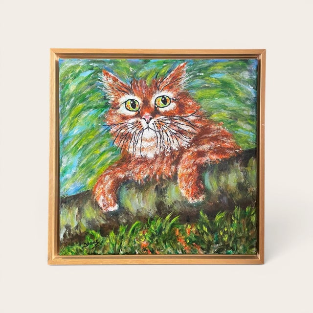 Irene Van Genderen-Van De Wilt, Orange Cat Painting, 2000s, Canvas and Beech For Sale - Image 17 of 17