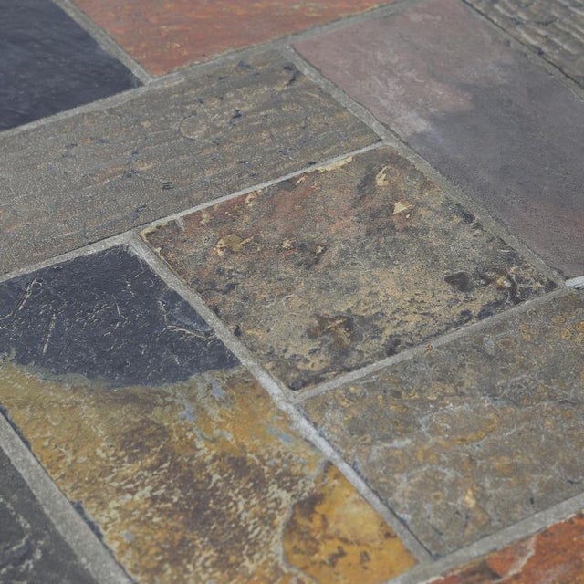 Wood Large Brutalist Round Coffee Table with Inlaid Tiles, 1970s For Sale - Image 7 of 10