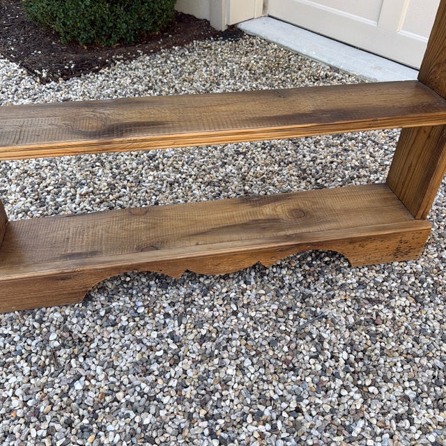 Brown Vintage Rustic Pine Shallow Bookcase With Scalloped Detail For Sale - Image 8 of 12