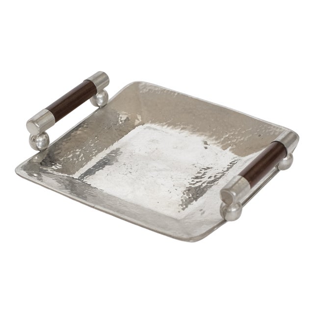 Hammered Pewter Tray with Wooden Handles from Schohaus, 1970s For Sale