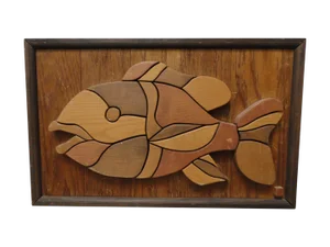 Wooden Mosaic Fish Sculptural Art Piece