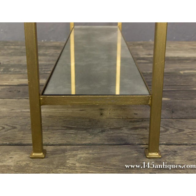 Metal Gold Finish Iron Console Table With Antiqued Mirror Shelves For Sale - Image 7 of 9