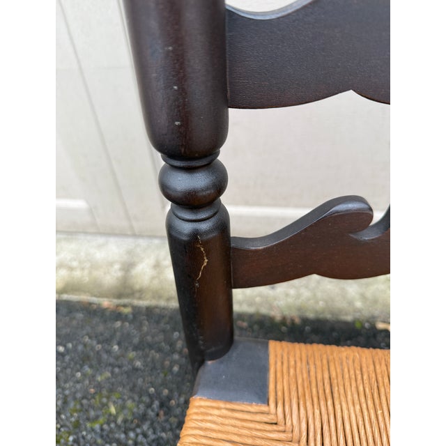 Antique English High Ladder Back Rush Seat Side Chair For Sale - Image 10 of 18