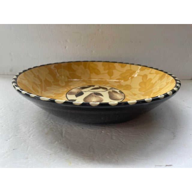 Ceramic Artisan Pottery Bowl 13" Yellow Gold Black Pears For Sale - Image 7 of 7