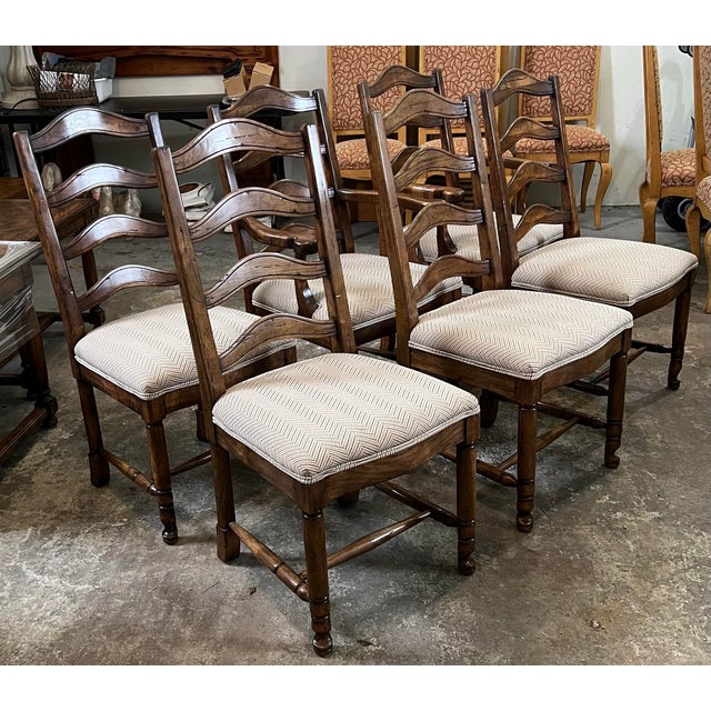 English C. 1980 Guy Chaddock English Ladderback Chairs Set of 6 For Sale - Image 3 of 12