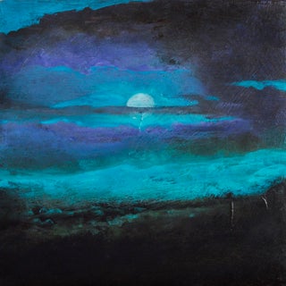 Untitled 3 by Jody Fallon | Acrylic on wood panel of a moonlit seascape at night For Sale