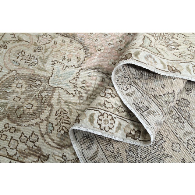 1970s Vintage Persian Handmade Wool Cotton Beige Area Rug For Sale - Image 10 of 11