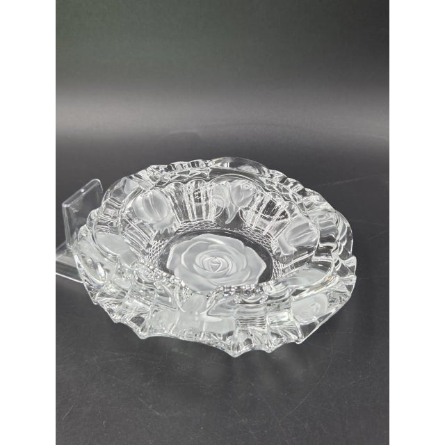 Vintage Clear Glass Rose Etched Vanity Trinket Dish- Scalloped Edges For Sale - Image 15 of 18