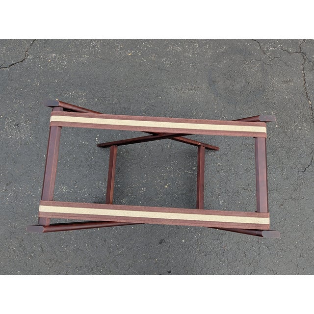 Mid 20th Century Vintage Folding Luggage Rack With Canvas Straps For Sale - Image 5 of 8