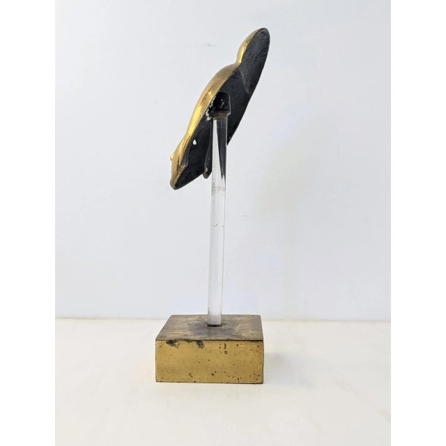 Brass Geisha Mask on Lucite Stand With Brass Base For Sale - Image 4 of 6