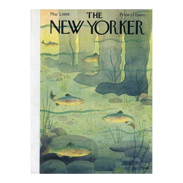 1959 Vintage New Yorker Magazine Cover, May 2, Charles Martin Cover Art, Fishing For Sale