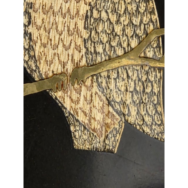 Mid-Century Couroc of Monterey California Hand-Inlaid Owl Round Black Serving Tray For Sale - Image 10 of 18
