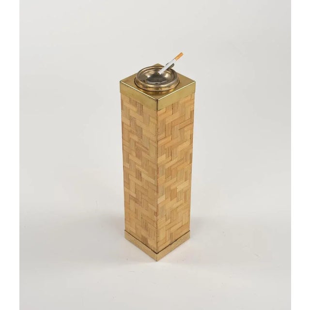 Wood Mid-Century Floor Ashtray in Bamboo and Brass, Italy, 1970s For Sale - Image 7 of 13