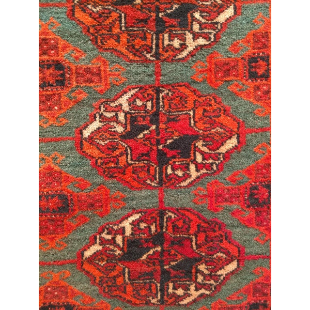 Vintage Turkmen Rug, Hand-Knotted Wool, Allover Geometric Pattern, Pistachio Green & Red, 4x8 For Sale - Image 14 of 18
