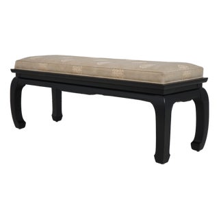 Century Oriental Style Leather Seat Black Lacquer Bench For Sale
