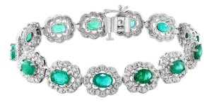 10 Carat Natural Brazilian Emerald & Diamond Tennis Bracelet 14 Karat Gold