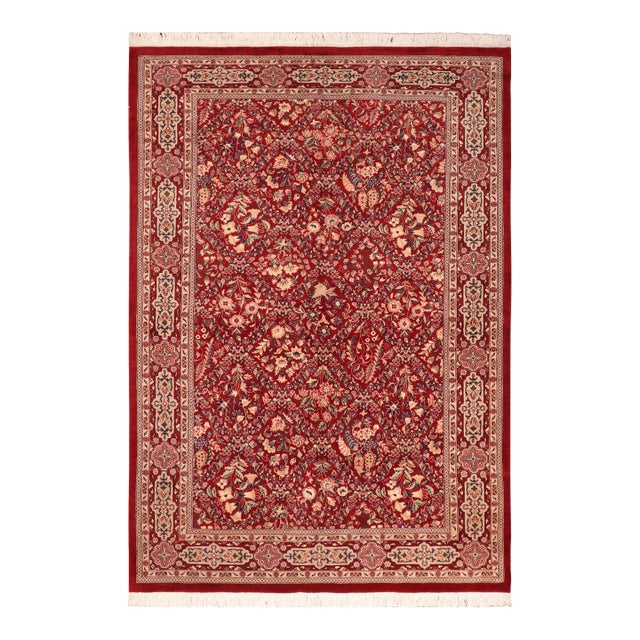 Floral 1990's Tabriz Pak-Persian Red/Tan Wool Rug - 6'1'' X 9'2'' For Sale