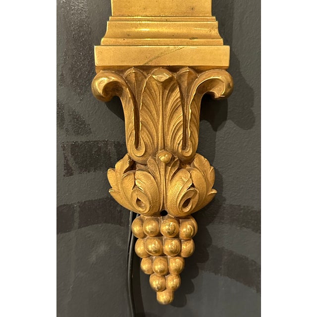 Pair of Large English Regency Style Gilded Bronze 3 Light Sconces by Edward F. Caldwell For Sale - Image 9 of 10