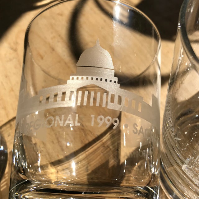 American Vintage 1996 to 2008 California Regional Bridge Tournament Double Old Fashion Glasses - Set of 14 For Sale - Image 3 of 13