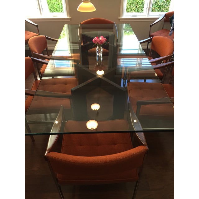 Burnt Orange Milo Baughman Attributed Chrome and Walnut Dining Chairs - Set of 8 For Sale - Image 8 of 10