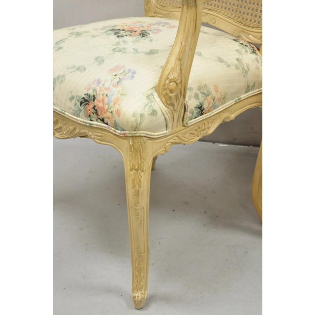 Vintage French Country Louis XV Style Cane Back Painted Dining Chairs - Set of 6 For Sale - Image 9 of 12