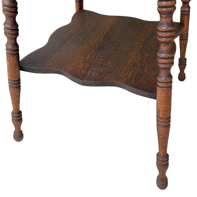 Early Antique Tiger Oak Side or Parlor Table With Turned Legs Early