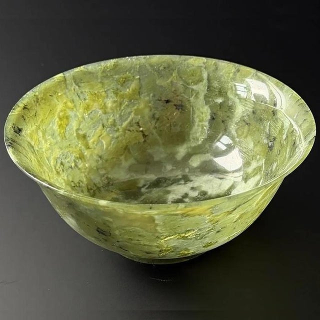 Antique Chinese Carved Spinach Jade Bowl For Sale - Image 4 of 11