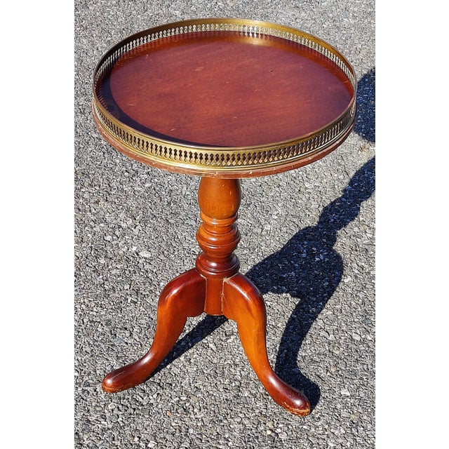 Wood Vintage Schott French Brass Caged Wooden Accent Table For Sale - Image 7 of 7