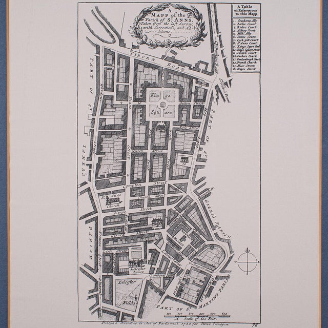 Vintage Framed 18th Century Street Map, London, West End, Soho, Leicester Square For Sale - Image 4 of 10