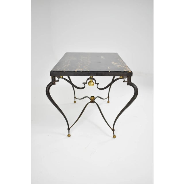 Mid-Century Modern French Brass & Marble Coffee Table Attributed to René Drouet, Circa 1945 For Sale - Image 3 of 13