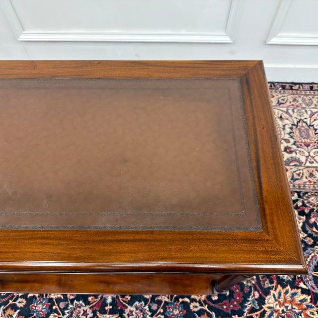 Wood Classic English Sidetable with Brown Leather Top For Sale - Image 7 of 10