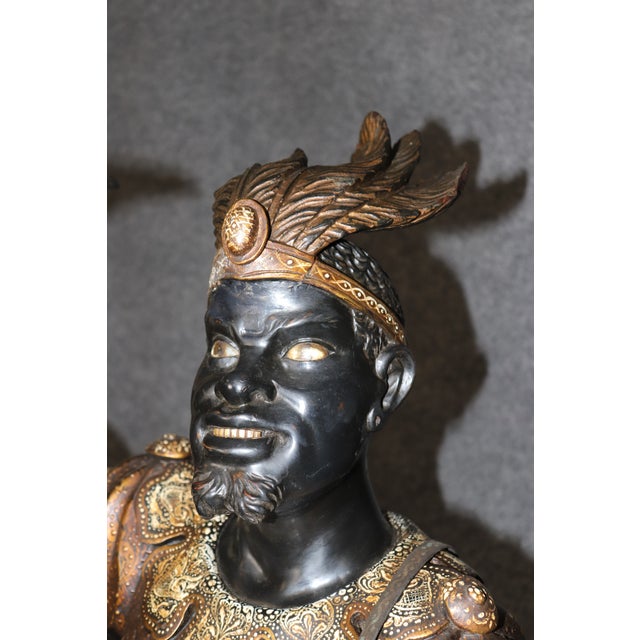 This rare pair of Italian carved wood Nubian statues, each standing proudly on its own pedestal base, is the kind of thing...