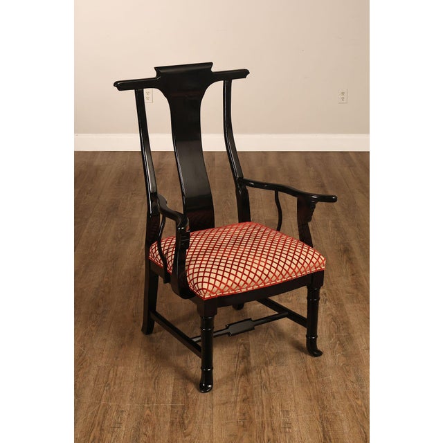 Contemporary 12 Custom Black Lacquered Asian Inspired Dining Chairs For Sale - Image 3 of 18